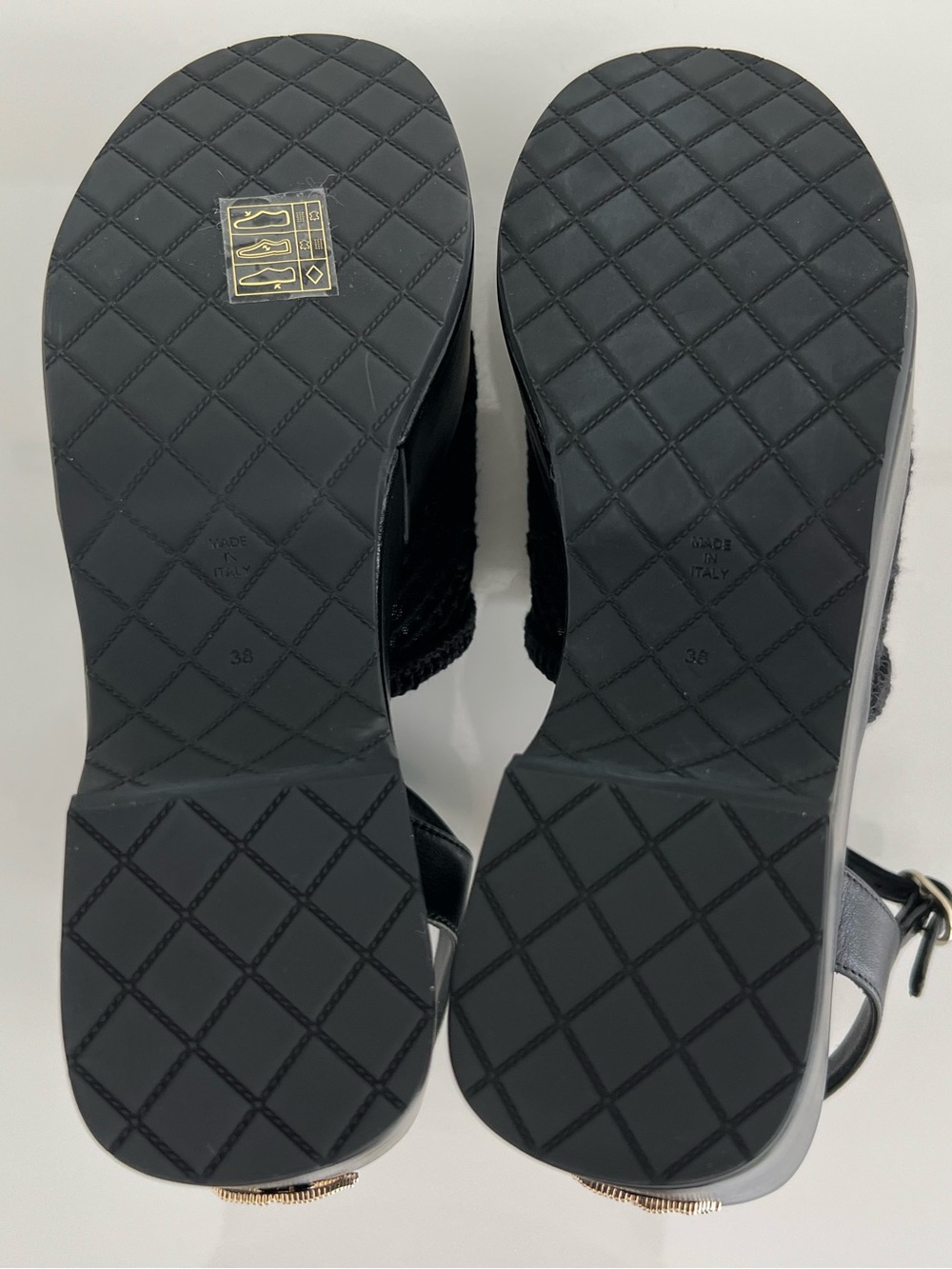 CHANEL 25P BLACK WEDGE SANDALS SIZE FR 38 / US 8 NIB! - Picture 17 of 17